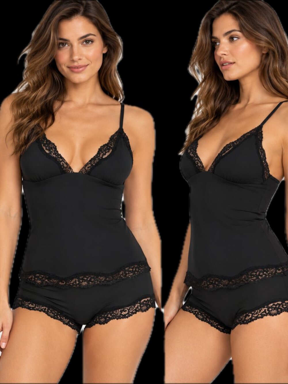 NEW SKIMS Fits Everybody Lace Triangle Cami & Boyshort Set Onyx Black Large NWT